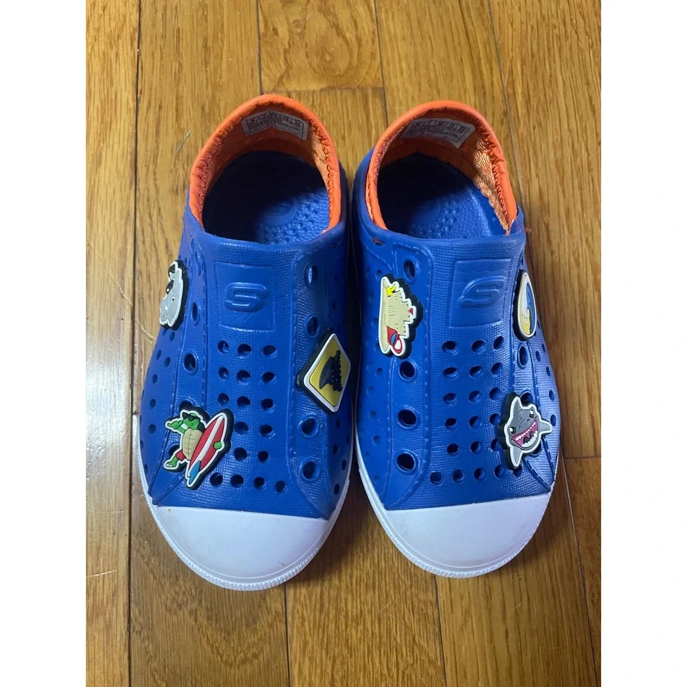 Skechers Foamies Blue Orange Shark Charms Water Shoes Boys Size 8 17190NS